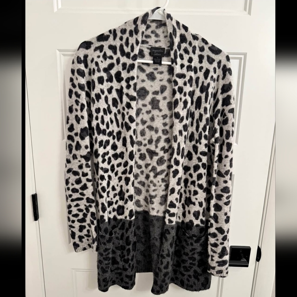 Magaschoni 100% Cashmere Open-Front Cardigan Two-Tone Leopard Print Size M